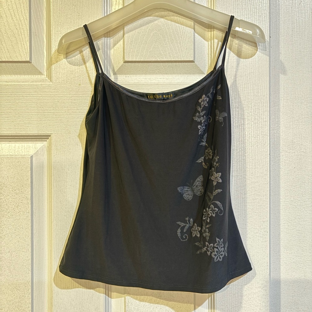 Black Camisole with Floral Embroidery